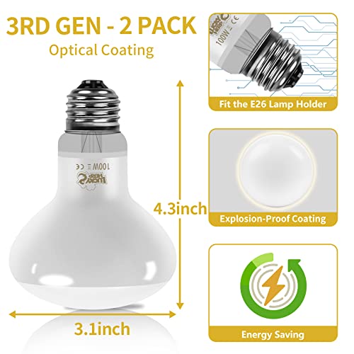 LUCKY HERP New Upgrade 100W Reptile Heat Lamp Bulb (3rd Gen, Safer), Amphibian Basking Spot Light Bulb, UVA Reptile Daylight Bulb for Turtle, Bearded Dragon, Lizard Heating Use (2 Pack) - color: 3rd Gen 100w Heat Lamp, size: 3rd Gen Reptile Heat Lamp