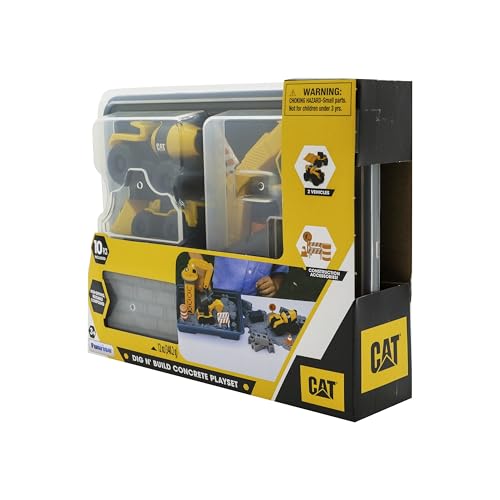CAT Dig N Build Concrete Playset 12-oz Moldable Concrete Compound, Crane, 2 Little Machines Vehicles, Construction Molds & Easy-Cleanup Tray, Sensory STEM Kit for Kids Ages 3 + - style: Concrete