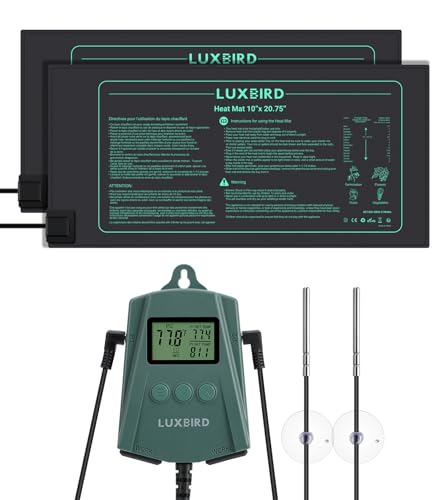 LUXBIRD 2 Pack 10"x 20.75" Seedling Heat Mat and Digital Thermostat Controller Combo Set (120v US Plug)
