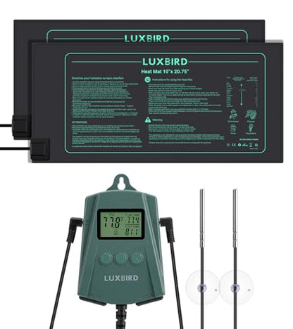 LUXBIRD 2 Pack 10"x 20.75" Seedling Heat Mat and Digital Thermostat Controller Combo Set (120v US Plug)