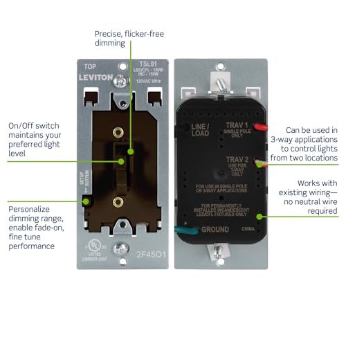 Leviton Toggle Slide LED Advanced Dimmer Switch for 150W Dimmable LED, Halogen and Incandescent Bulbs and Fixtures, TSL01-10B, Brown - color: Brown