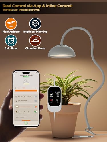 GLOWRIUM Smart Grow Lights for Indoor Plants,10W Full Spectrum LED Plant Light with 3/9/12 Timer,10 Dimmable Levels,Height Adjustable Grow Light with Base (White) - color: White