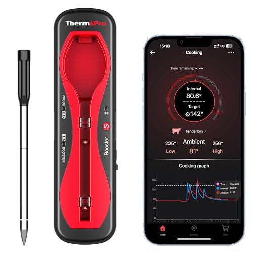 ThermoPro Wireless Meat Thermometer for Grilling and Smoking, Bluetooth Meat Thermometer Digital Wireless for Rotisserie Sous Vide BBQ, Smoker Thermometer, Red, Gift for Dad Him Husband - color: Dark Red