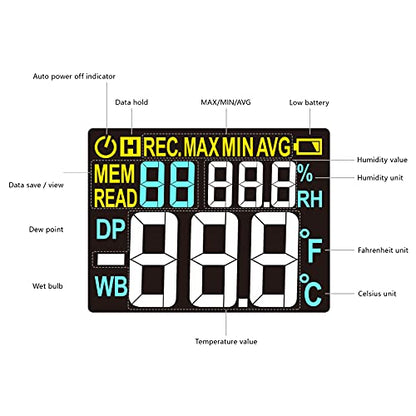 Protmex PT618 Temperature Humidity Meter, Thermometer Hygrometer Monitor with Ambient, Dew Point, Wet Bulb for Indoor/Outdoor MIN, MAX, Data Hold, LCD Backlight - size: PT618