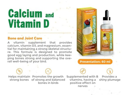 Nutritional Calcium Supplement for Birds + Vitamin D3 - Bird Health Liquid Supplement 60 ml