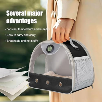 Bearded Dragon Travel Backpack Carrier with Reptile Thermometer and Humidity Gauge Lizard Travel Cage Space Capsule Clear Bubble Window Astronaut Reptile Bag for Ball Python (Black, Carrier) - color: Black, size: 12.0"L x 7.0"W x 12.0"H