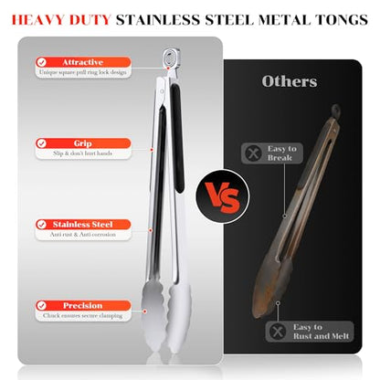 Kitchen Tongs for Cooking - 7 Inch & 9 Inch & 12 Inch Heat Resistant Stainless Steel Grilling Tong Grill Tong Metal Tongs for Cooking, Grilling, BBQ/Barbecue, Food (7+9+12 inch) - color: 7+9+12 inch