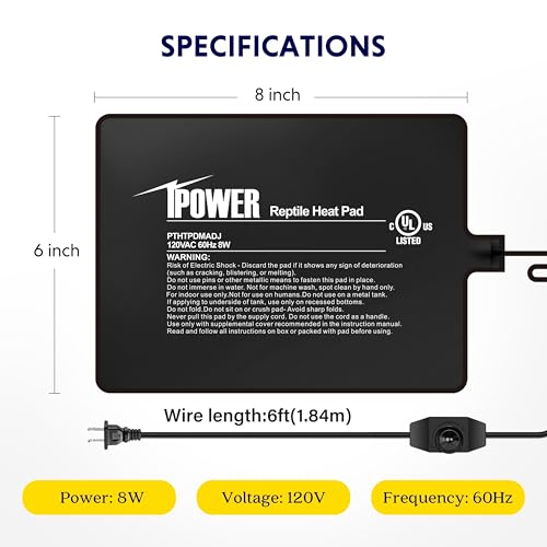 iPower 6x8 Inch Reptile Heating Pad with LCD Digital Aquarium Thermometer, Reptile Heat Mat with Adjustable Temperature Control for Reptiles - color: Black/Heat Pad with Adjust Knob+ Thermometer, size: 6" x 8"