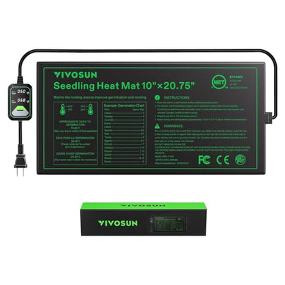 VIVOSUN 10"x20.75" Seedling Heat Mat with Built-in Temperature Controller, UL & MET-Certified Waterproof Plant Heating Pad for Germination, Hydroponics, Brewing, Breeding, and Greenhouses - size: 10"x20.75"