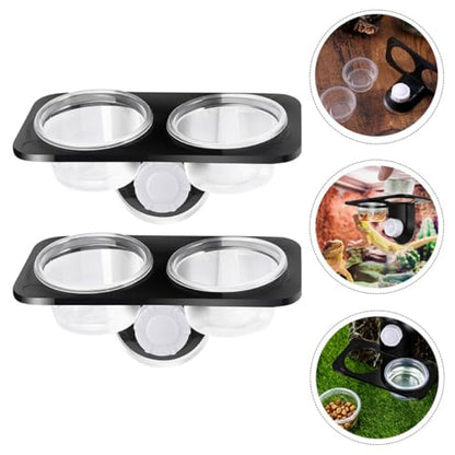 UKCOCO 2pcs Reptile Water Bowl and Food Dish with Dual Compartments, Plastic Gecko Feeder with Suction Cups, Escape-Proof Worm Container for Terrarium Feeding Supplies