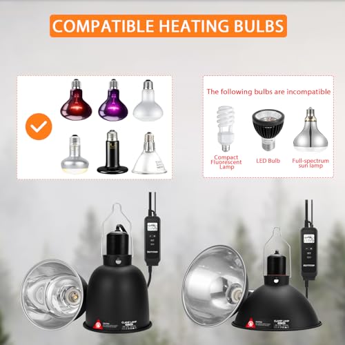 8.5-Inch Day/Night Thermostatic Reptile Heat Lamp with 150W Ceramic Heat Emitter (Non-Light Emitting) - Heat Lamp Temperature Controller for Bearded Dragons, Snakes & Lizard, E26
