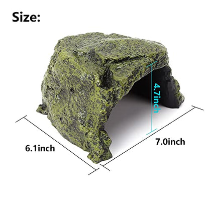 Reptile Rock Hide Cave for Lizards, Turtles, Snakes - Non-Toxic Resin Aquarium Rock Cave, Reptile Hideout & Terrarium Decor Naturalistic Habitat for Amphibians & Fish