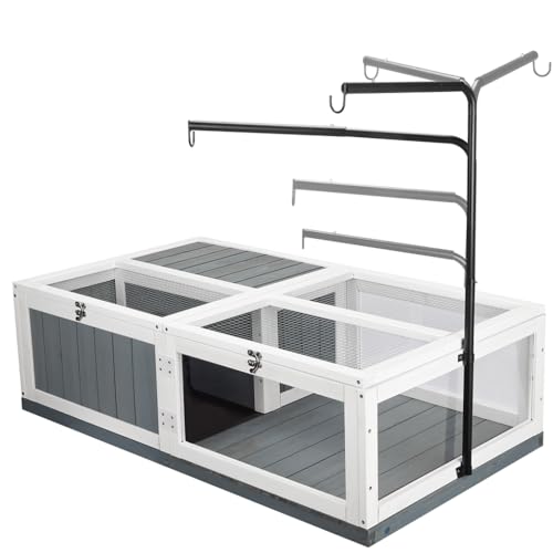 Large Tortoise Habitat, Indoor & Outdoor Wooden Tortoise House with Adjustable Lamp Stand and Water-Resistant Tray, Reptile Cage Tortoises Enclosure for Small Animals, 43" L x 24" W x 13" H
