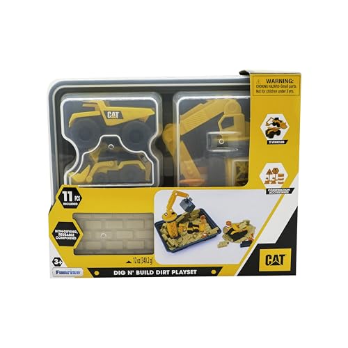 CAT Dig N’ Build Dirt Playset – 12 oz Moldable Dirt Compound, Working Crane, 2 Little Machines Vehicles, Construction Molds & Easy-Cleanup Tray, Sensory STEM Toy for Kids Ages 3 + - style: Dirt