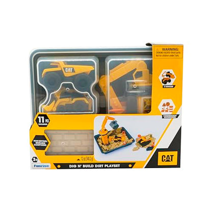 CAT Dig N’ Build Dirt Playset – 12 oz Moldable Dirt Compound, Working Crane, 2 Little Machines Vehicles, Construction Molds & Easy-Cleanup Tray, Sensory STEM Toy for Kids Ages 3 + - style: Dirt