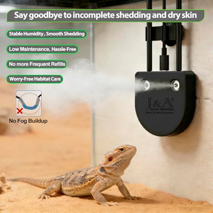 J&A Automatic Reptile Fogger Humidifier Temp Humidity Controller Terrarium | New-Gen Reptile Mister with Programmable Timer & Thermo-Hygrometer for Lizard, Snake, Jumping Spider Tanks, Grey & Black