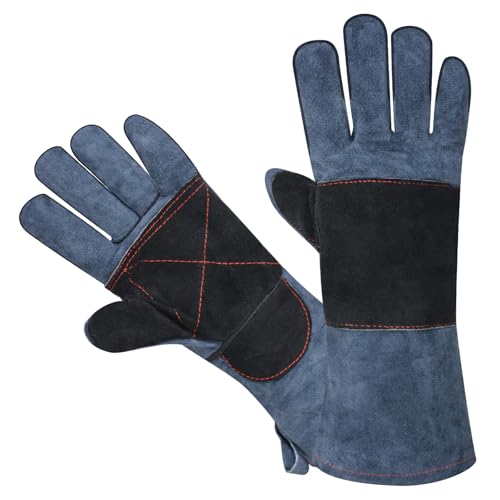 Animal Handling Gloves - 16in, Snake Bite Proof Sleeve with Double Leather Reinforced Padding, Scratch & Bite Resistance Hand Protection Cover for Falconry, Reptile Grabbing, Welding