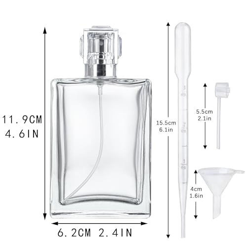 YU FENG 2 Pack Perfume Spray Bottles, 100ml/3.4oz Refillable Glass Perfume Atomizer, Empty Square Clear Glass Cologne Bottles with Fine Mist Spray - color: Style 2