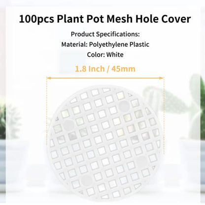 Bivethoi 100pcs Plant Pot Mesh Hole Cover Bonsai Drainage Mesh Insert, Flower Pot Hole Mesh Pad Bottom Grid Mat, Round Mesh Screen Pot Bottom Gasket for Garden Prevent Soil Loss (1.8" / 45mm, White) - color: White, size: 100pcs