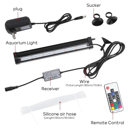 Submersible Bubble Aquarium Light：RGB Aquarium Light with Remote Control Oxygenator for Saltwater Coral Growth - 9 Inch Waterproof Fish Tank Light Designed for Aquarium Breeders - size: 9 inch Nanoscale Bubbles