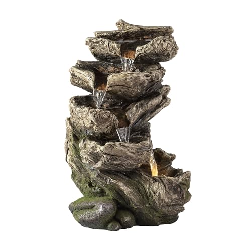Alpine Corporation WIN1180 11" Indoor Tabletop Waterfall Fountain with LED Lights, 5 Tier Rainforest Garden Fountain, Brown - color: Brown