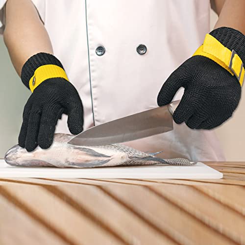 Schwer ANSI A9 Cut Resistant Glove, Food Grade Stainless Steel wire Mesh Metal Gloves, Knife Cutting Gloves for kitchen Mandoline Slicing Butcher Meat Cutting Oyster Shucking Fish Fillet（L, 1 PCS） - size: Large (Pack of 1), style: 3.0 Black Steel Wire+hpp