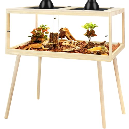 PROLEE Bearded Dragon Tank with Legs, Tempered Glass Lizard Tanks and Reptile Enclosure, Up to 81 Gallon Reptile Tank with Metal Mesh and Lockable Door for Snakes,Chameleon (Oak, 81Gallons,48inch) - color: Oak, size: 81Gallons,48inch