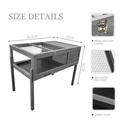Turtle Habitat, Wooden Turtle House with Removable Legs, Small Animal Reptile cage, pet Supplies, Indoor and Outdoor use, Gray