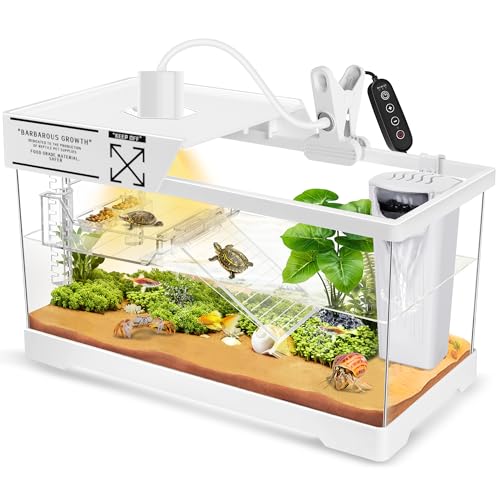 GOZILLA Aquatic Turtle Tank+Lamp+Filter Kit, Upgrade PC Turtle Tank Starter Kit with Adjustable 360°Lamp & Filter,Reptile Habitat Lid,Hanging Platform for Small Reptiles.(15.75×7.9×9''/White) - color: MEDIUM-WHITE