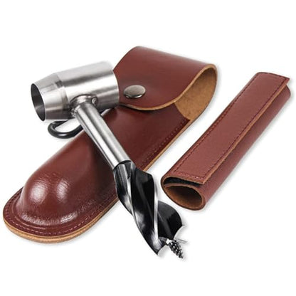 Survival Settlers Tool Bushcraft Hand Auger Wrench Scotch Eye Wood Drill Manual Drill Wrench Bushcraft Survival Tool with Leather Pouch and Hook for Outdoor Camping Bushcrafting Backpacking (Brown) - color: Brown