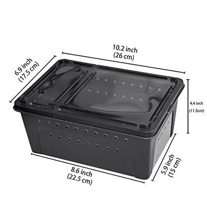 OMEM Portable Reptile Terrarium Habitat for Mini Pet Houses Breathable Holes Stackable Container (2PCS-Black-M) - size: 2PCS-Black-M