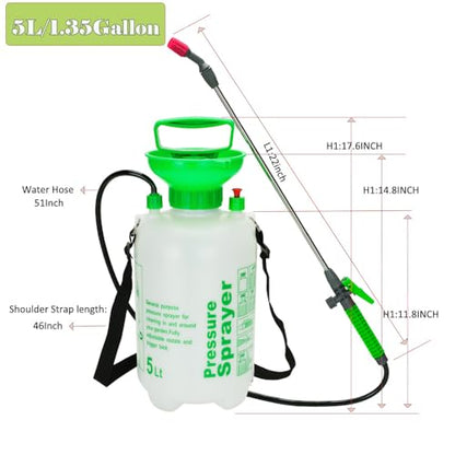 MRPAPA Pressurized Hand Sprayer - Multi-Purpose Garden Sprayer Gallon with Adjustable Nozzle (5L-Green) - color: 5L-Green