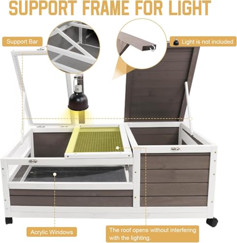 PetsCosset Tortoise Habitat Cage on Wheels with Lamp Stand & Pull-Out Waterproof Tray – Large Wooden Tortoise House, Indoor & Outdoor Reptile Enclosure 78" L x 23" W x 14" H Double Habitat - size: 78.0"L x 23.0"W x 14.0"H