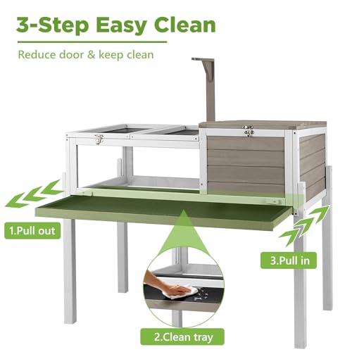 Standing Tortoise Habitat with Lamp Holder in Indoor & Outdoor, Wooden Turtle Enclosure Table with Detachable Legs, Leakproof Tray, Openable Roof for Tortle, Lizard, Chameleon, Grey - size: 37"L x 23"W x 32"H