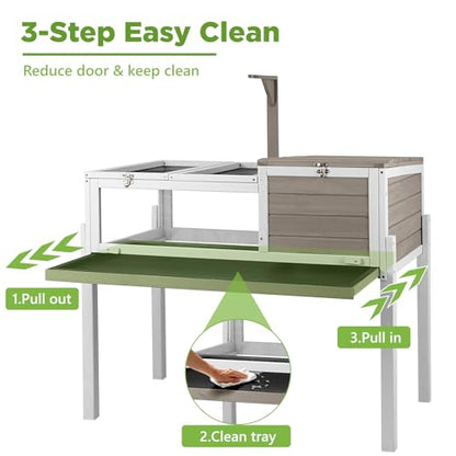 Standing Tortoise Habitat with Lamp Holder in Indoor & Outdoor, Wooden Turtle Enclosure Table with Detachable Legs, Leakproof Tray, Openable Roof for Tortle, Lizard, Chameleon, Grey - size: 37"L x 23"W x 32"H