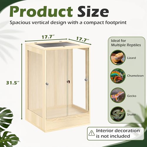 PROLEE 18" x 18" x 32" Tall Reptile Terrarium, 45 Gallon Glass Chameleon Cage, Vertical Crested Gecko Tank with Ventilated Mesh Top, Front Opening Rainforest Habitat, Oak - color: Oak, size: 18" L x 18" W x 32" H, 45 Gallon