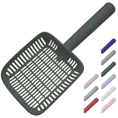 TypeC Cat Litter Scoop - Small Holes (0.11in) Big Size Scooper - Long Handle & Easy Cleaning - Hanger for Litter Box - color: Khaki