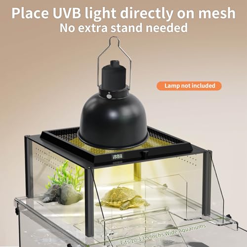 Turtle Basking Platform, Fits 10–13.5" Wide Tanks, Temp Humidity Gauge | Clear acrylic turtle dock with flip-open lid, non-slip ramp, and escape-proof design for aquatic turtles - size: Fit 10-13.5 Inchs Wide