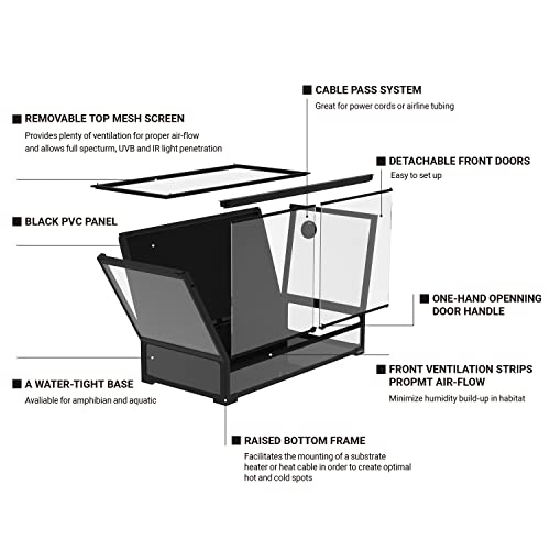 REPTI ZOO Collapsible 120 Gallon Reptile Tank, Tempered Glass Large Reptile Terrarium 48"x24"x24", Black PVC Back, Front & Top Ventilation & Anti Escape Lid, Easy Folding