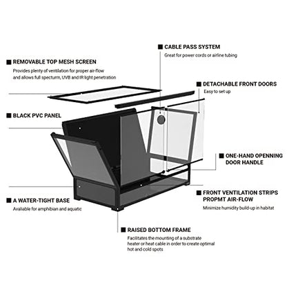 REPTI ZOO Collapsible 120 Gallon Reptile Tank, Tempered Glass Large Reptile Terrarium 48"x24"x24", Black PVC Back, Front & Top Ventilation & Anti Escape Lid, Easy Folding