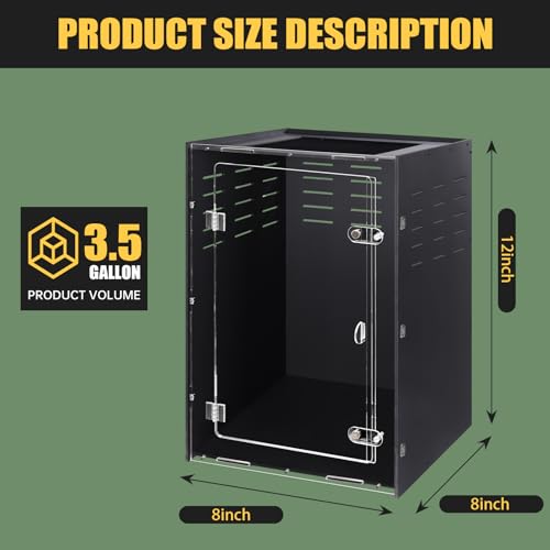 Reptile Tank 8x8x12 Terrarium – PVC Reptile Enclosure, Lizard Tank, Crested Gecko Tank for Small Reptiles & Invertebrates - size: 8"8"12"