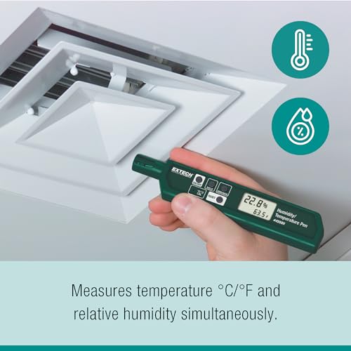 Extech 445580 Humidity and Temperature Pen with Fast Response Sensor, Min/Max Memory, Dual LCD, Pocket-Sized Hygrometer for HVAC, Labs, Storage Rooms, Indoor Air Monitoring