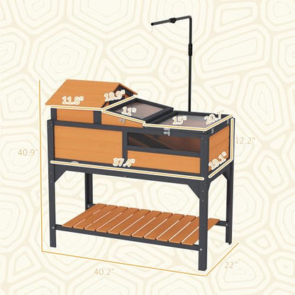 PawHut Tortoise Habitat with Adjustable Lamp Holder, 2 Layer Tortoise Enclosure with Storage Shelf, Removable Main House, Fixed Tray, Openable Lid, Yellow - color: Yellow