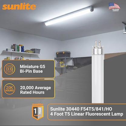 Sunlite 30440 F54T5/841/HO 4 Foot T5 Linear Fluorescent Lamp, 54 Watts, 5000 Lumens, 4100K Cool White, Miniature G5 Bi-Pin Base, ROHS Compliant, High Performance Straight Tube, 40 Pack - color: 4100k, style: 54 watts (45.80-Inch)