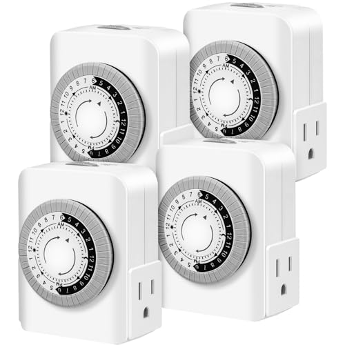 Outlet Timer,Timers for Electrical Outlets Indoor with 3-Prong Dual Outlet,24-Hour 30 Minute Daily On/Off Cycle, Plug-in Mechanical Timers for Christmas Lights, Lamps, Grow Light (4-Pack) - style: 3-Prong(4 PACK)