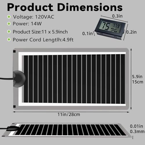 Hamiledyi Reptile Heat Pad Heating Pad Under Tank Hermit Crab Heater Hygrometer Thermometer Heat Mat for Lizard Snake Gecko Turtle Frog Spiders (14W) - size: 14W