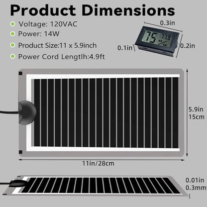 Hamiledyi Reptile Heat Pad Heating Pad Under Tank Hermit Crab Heater Hygrometer Thermometer Heat Mat for Lizard Snake Gecko Turtle Frog Spiders (14W) - size: 14W