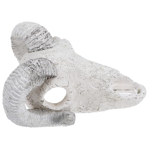 GALPADA Resin Skull Hideout Cave for Fish Tank and Reptile Terrarium, Large White Ram Skull Aquarium Shelter Decoration, Fish Tank Reptile Habitat Accessory