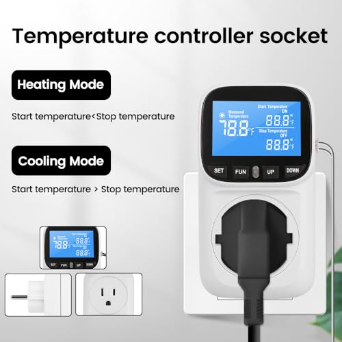 Diymore Digital Thermostat Controller, 1800W 120V/15A, -104°F to 210°F, Heating & Cooling Mode for Incubator, Greenhouse, Reptile Tank, Pool - style: Country Rustic