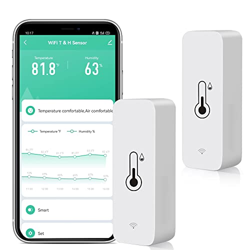 2 Pack WiFi Temperature Humidity Sensor: Wireless Temperature Humidity Monitor with App Alert, Free Data Storage Export, Smart Indoor Thermometer Hygrometer Compatible with Alexa Google Assistant - color: 2-Pack